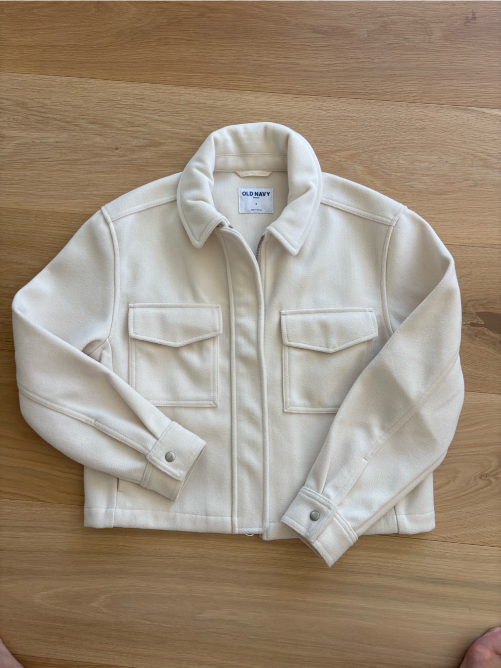 Old Navy Cream women’s Zip-Front Jacket with Patch Pockets. EUC.